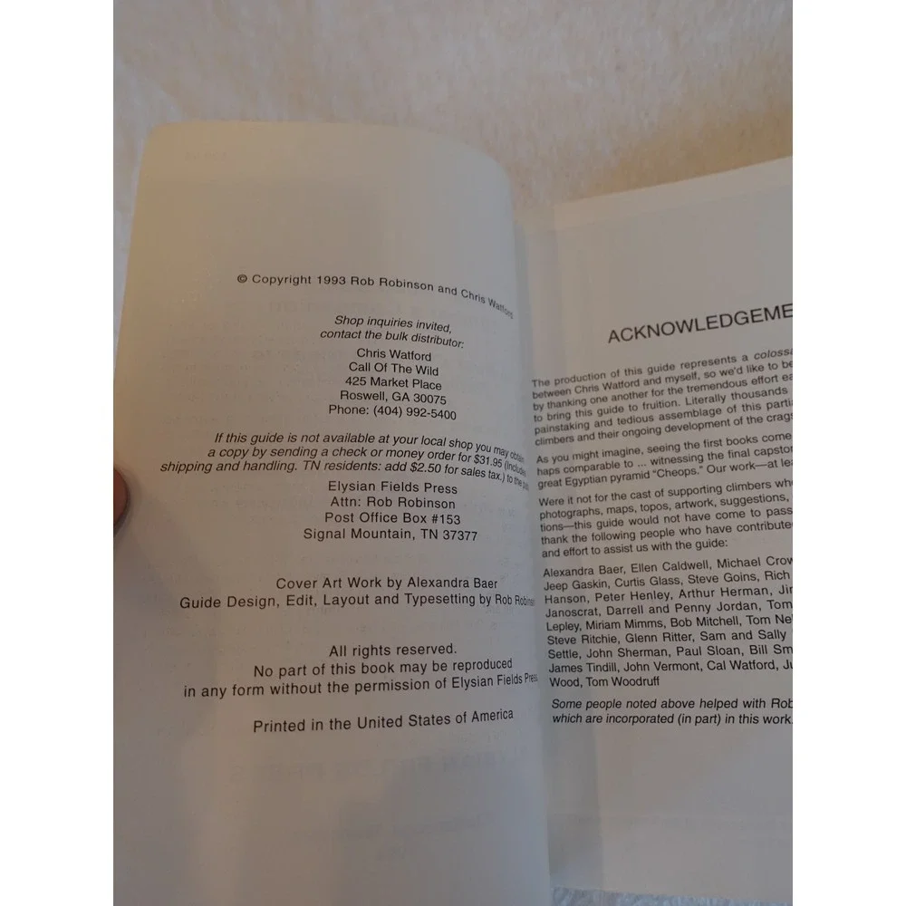 The Deep South Climber's Companion R Robinson C Watford 1993‎ TN AL GA VG Cond